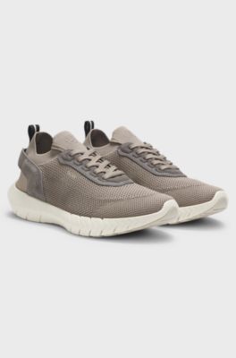 BOSS-MOTION Sneakers aus Strick mit Leder-Details, Hellgr&uuml;n