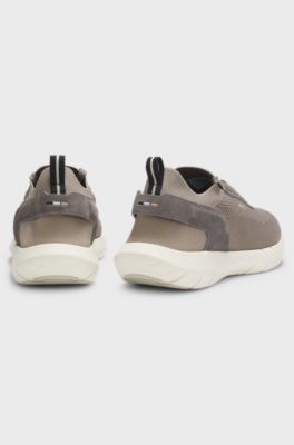 BOSS-MOTION Sneakers aus Strick mit Leder-Details, Hellgr&uuml;n