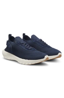 BOSS-MOTION trainers with knitted uppers and leather trims, Dark Blue