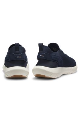BOSS-MOTION trainers with knitted uppers and leather trims, Dark Blue