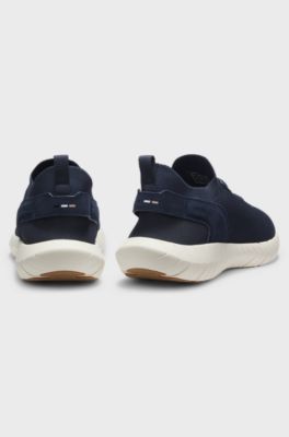 BOSS-MOTION trainers with knitted uppers and leather trims, Dark Blue