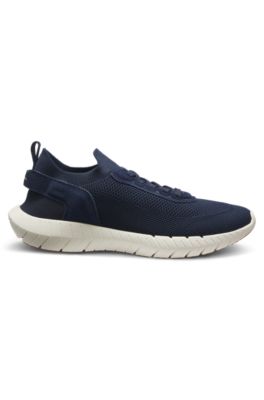 BOSS-MOTION trainers with knitted uppers and leather trims, Dark Blue