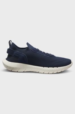 Sneakers BOSS-MOTION con tomaia in maglia e rifiniture in pelle, Blu scuro