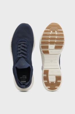 Sneakers BOSS-MOTION con tomaia in maglia e rifiniture in pelle, Blu scuro