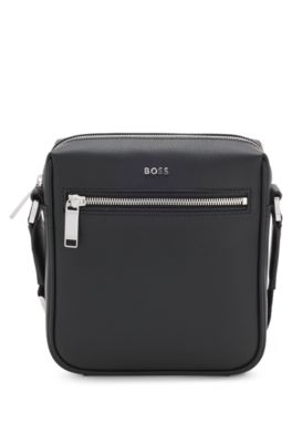 Grained reporter bag with logo lettering, Black