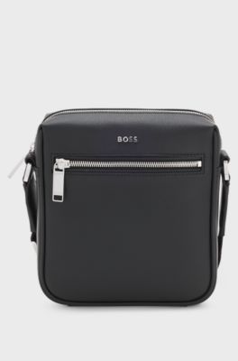 Grained reporter bag with logo lettering, Black