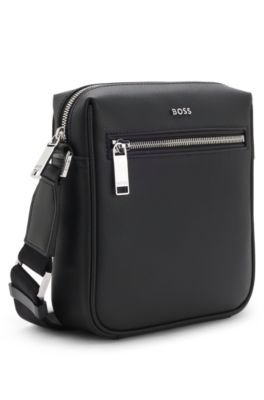 Grained reporter bag with logo lettering, Black