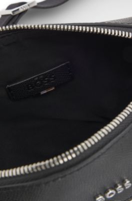 Grained reporter bag with logo lettering, Black