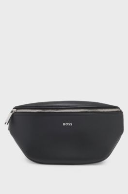 Grained belt bag with logo lettering, Black