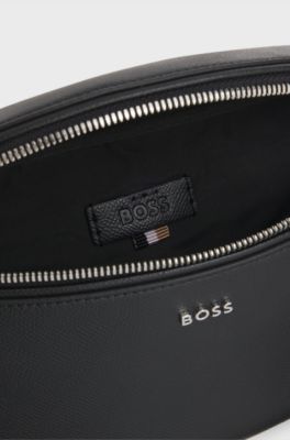 Grained belt bag with logo lettering, Black