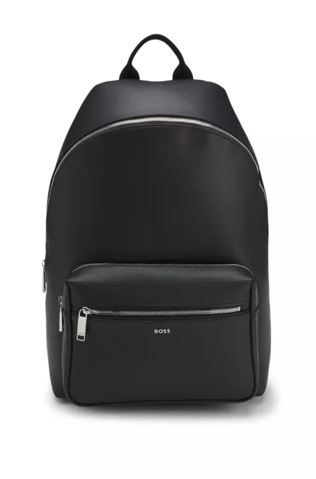 Backpack with double-zip front pocket