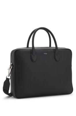 Grained document case with logo lettering, Black