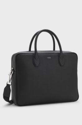 Grained document case with logo lettering, Black