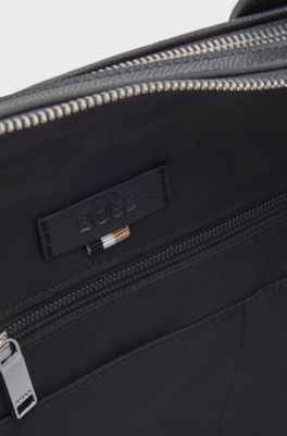 Aktentasche aus genarbtem Leder mit Logo-Schriftzug, Schwarz