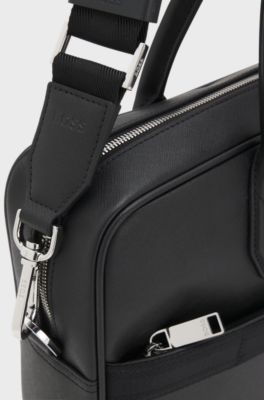 Grained document case with logo lettering, Black