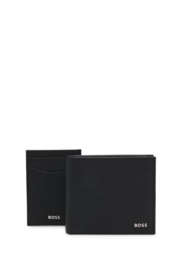 Embossed-leather card holder and wallet gift set, Black