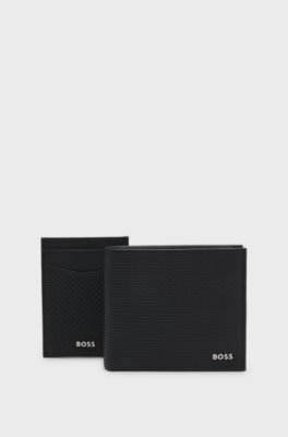 Embossed-leather card holder and wallet gift set, Black