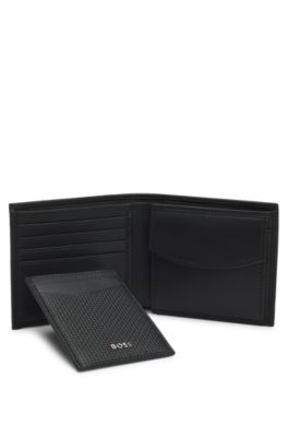 Embossed-leather card holder and wallet gift set, Black
