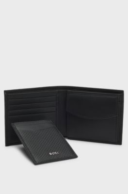 Embossed-leather card holder and wallet gift set, Black