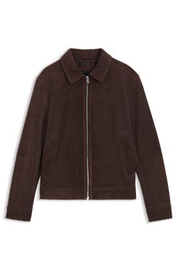 Suede leather jacket with zip closure