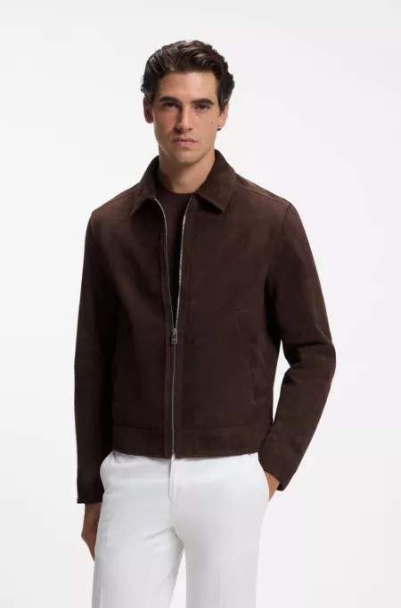 Veste en cuir suédé avec fermeture éclair