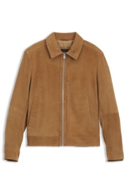 Suede leather jacket with zip closure, Brown
