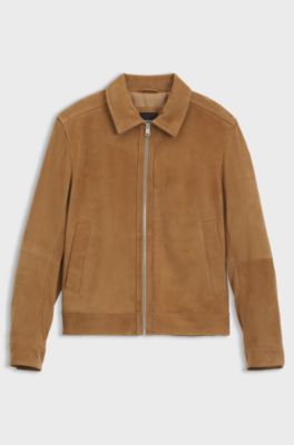 Suede leather jacket with zip closure, Brown