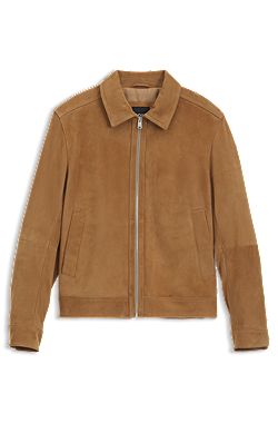Suede leather jacket with zip closure