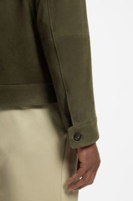 Suede leather jacket with zip closure, Dark Green