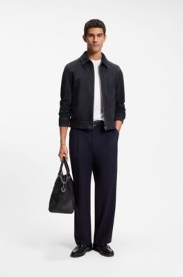 Suede leather jacket with zip closure, Dark Blue