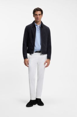 Suede leather jacket with zip closure, Dark Blue