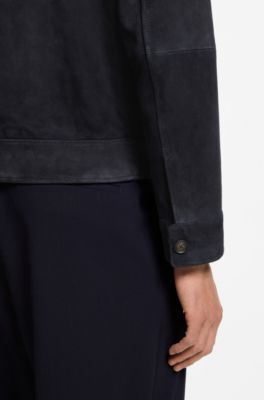 Suede leather jacket with zip closure, Dark Blue