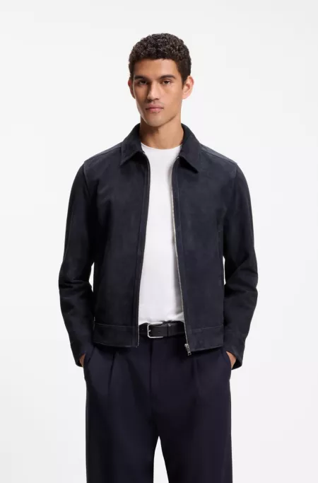 Suede leather jacket with zip closure