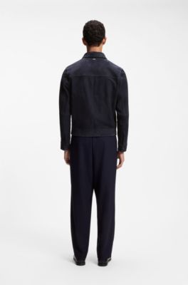Suede leather jacket with zip closure, Dark Blue