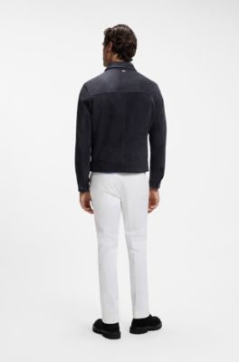 Suede leather jacket with zip closure, Dark Blue