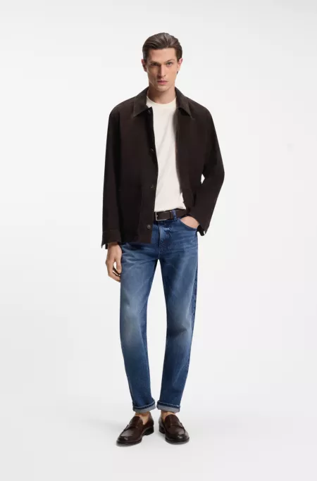 Jacke aus Wildleder mit Knopfleiste und kariertem Futter