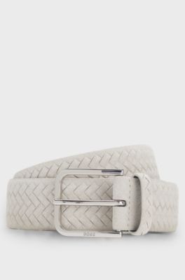 Woven-suede belt with logo buckle, Natural