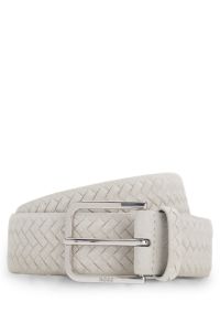 Woven-suede belt with logo buckle, Natural