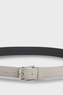 Ceinture en cuir su&eacute;d&eacute; tress&eacute; avec boucle logot&eacute;e, Naturel