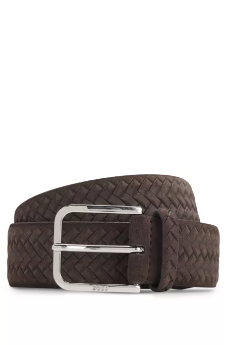 Woven-suede belt with logo buckle