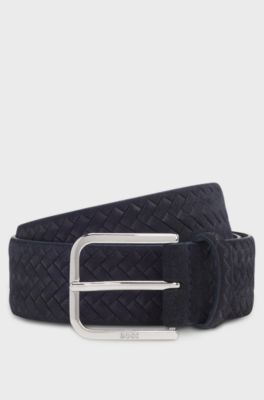 Riem van geweven su&egrave;de met logogesp, Donkerblauw
