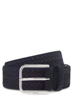 Woven-suede belt with logo buckle