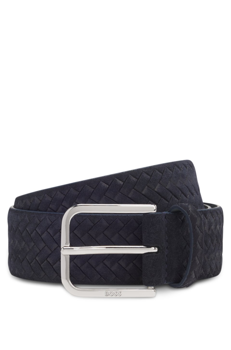 Woven-suede belt with logo buckle