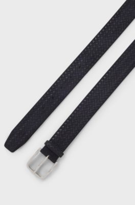 Riem van geweven su&egrave;de met logogesp, Donkerblauw