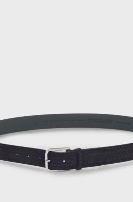 Cintura in pelle scamosciata lavorata con fibbia con logo, Blu scuro