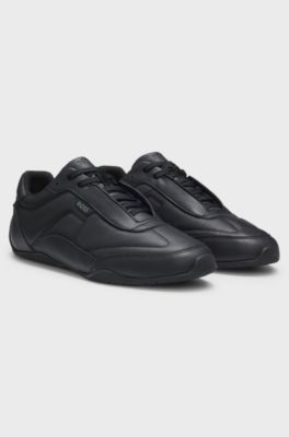 Leather trainers with logo detail, Black