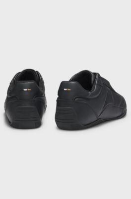 Leather trainers with logo detail, Black