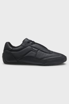 Leather trainers with logo detail, Black