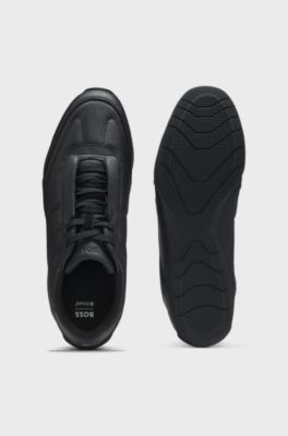 Ledersneakers mit Logo-Detail, Schwarz