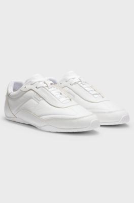 Leather trainers with logo detail, White